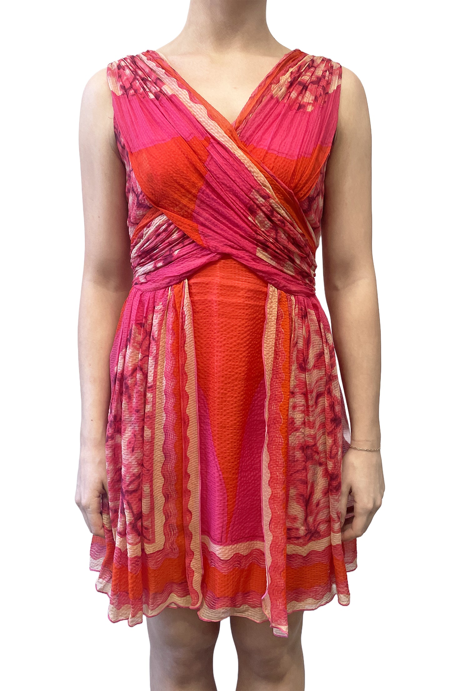 anna sui red dress Anna Sui Midi Retro Berard Faces Print Dress - RED MULTI