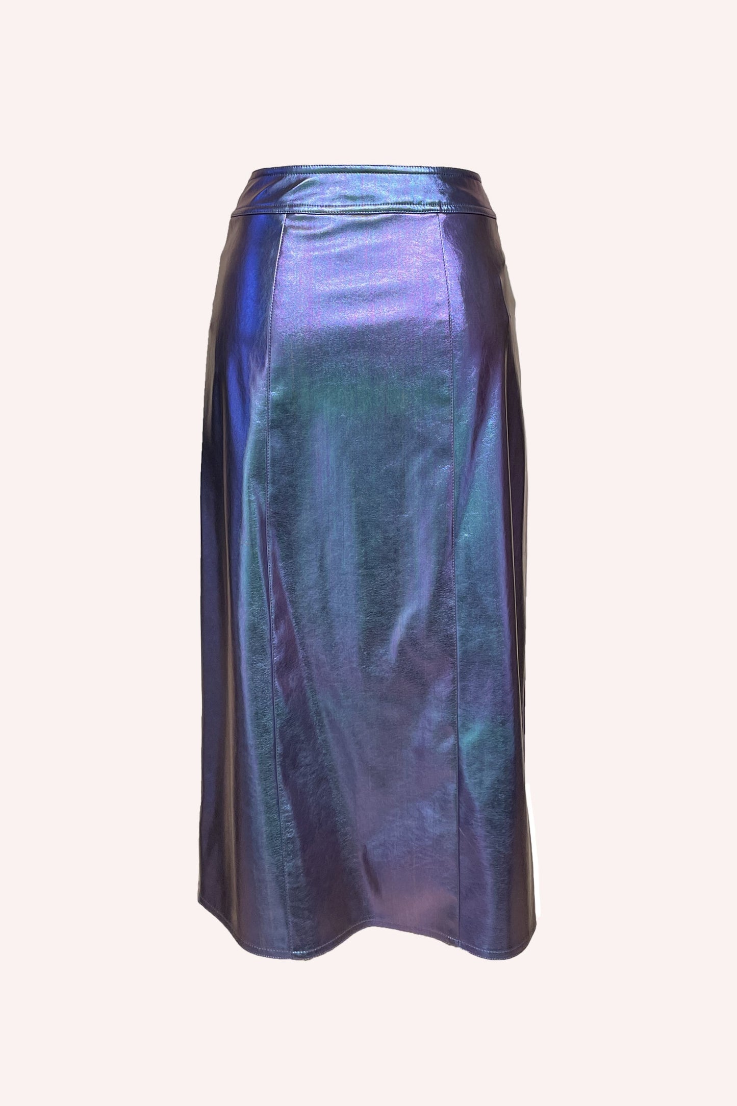 Metallic Faux Leather Skirt, in a hue of blue, fitted pencil skirt