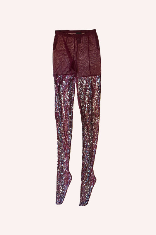 Snakeskin Sequin Tights Ruby slightly transparent Snake-skin texture, dark hem on the back