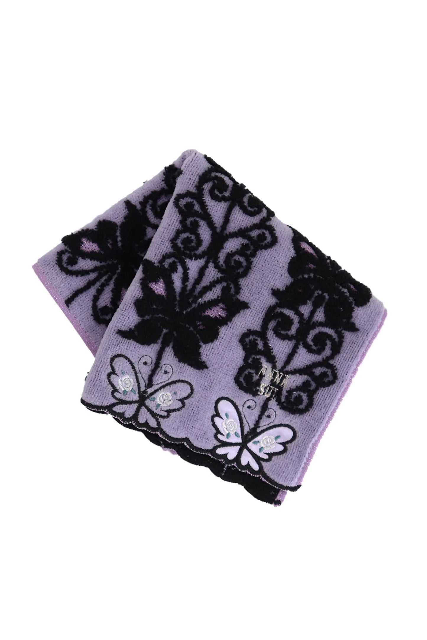 Butterfly Pattern Washcloth, 2 white butterflies and Anna Sui label in right corner