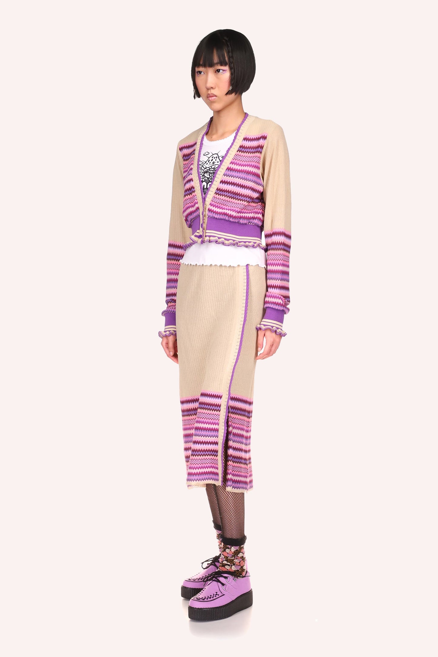 Tonal Zigzag Skirt lavender zigzag is lines of hue of lavender around the bottom of the dress