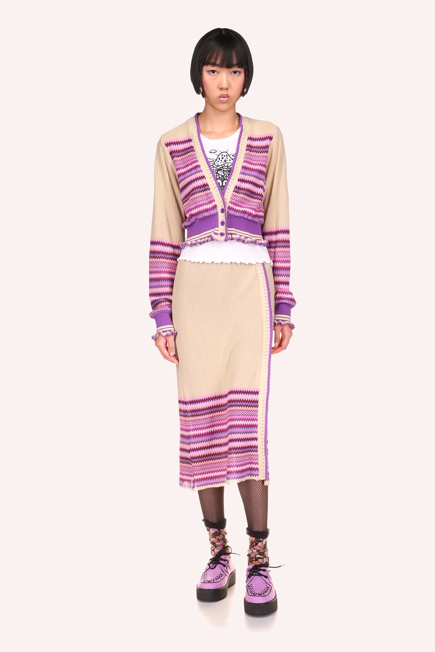 Tonal Zigzag Skirt lavender is a match for Tonal Zigzag Cropped Cardigan lavender