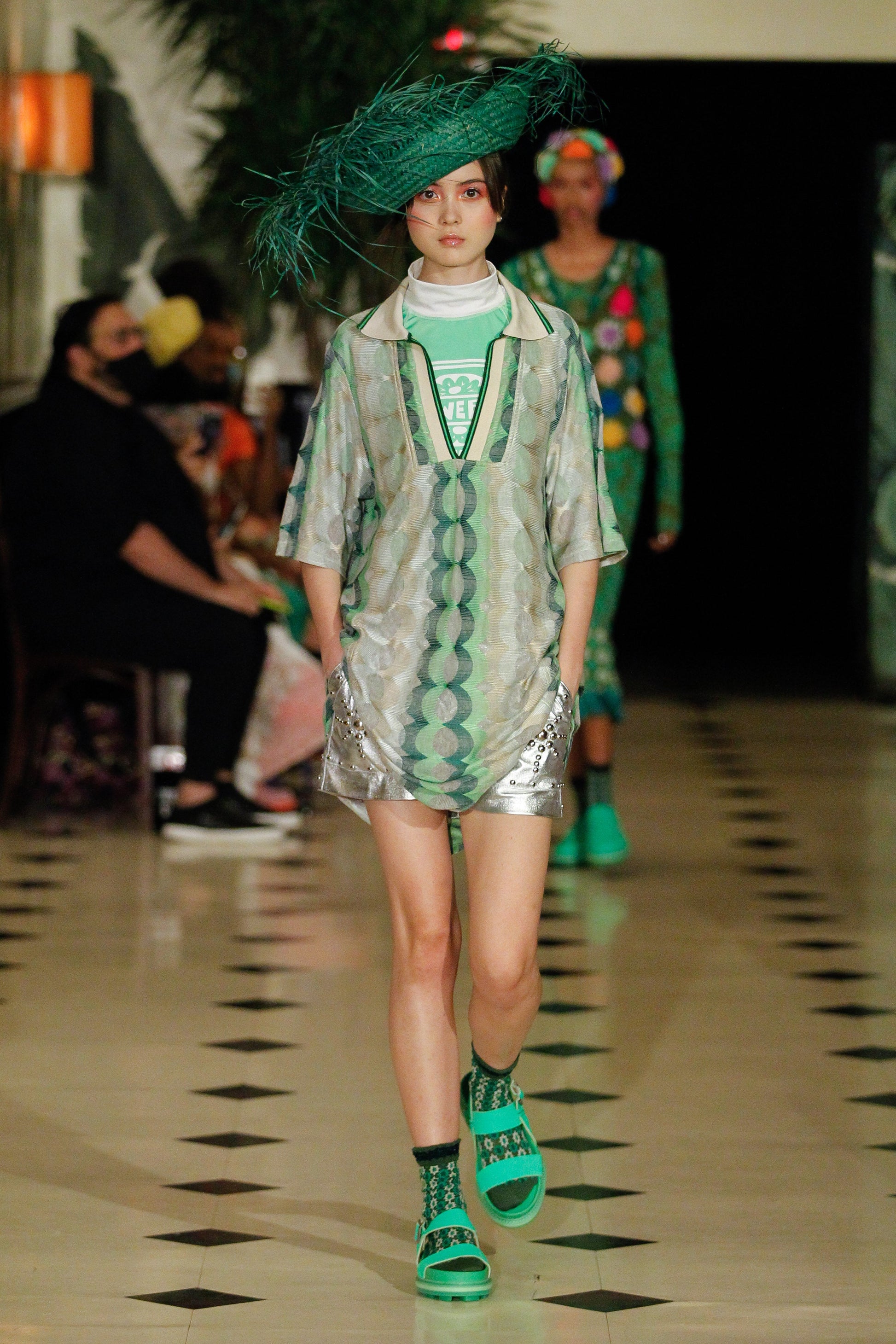 Neon Spandex Surf Top, under the runway lights, can be worn with any green other Anna Sui attire
