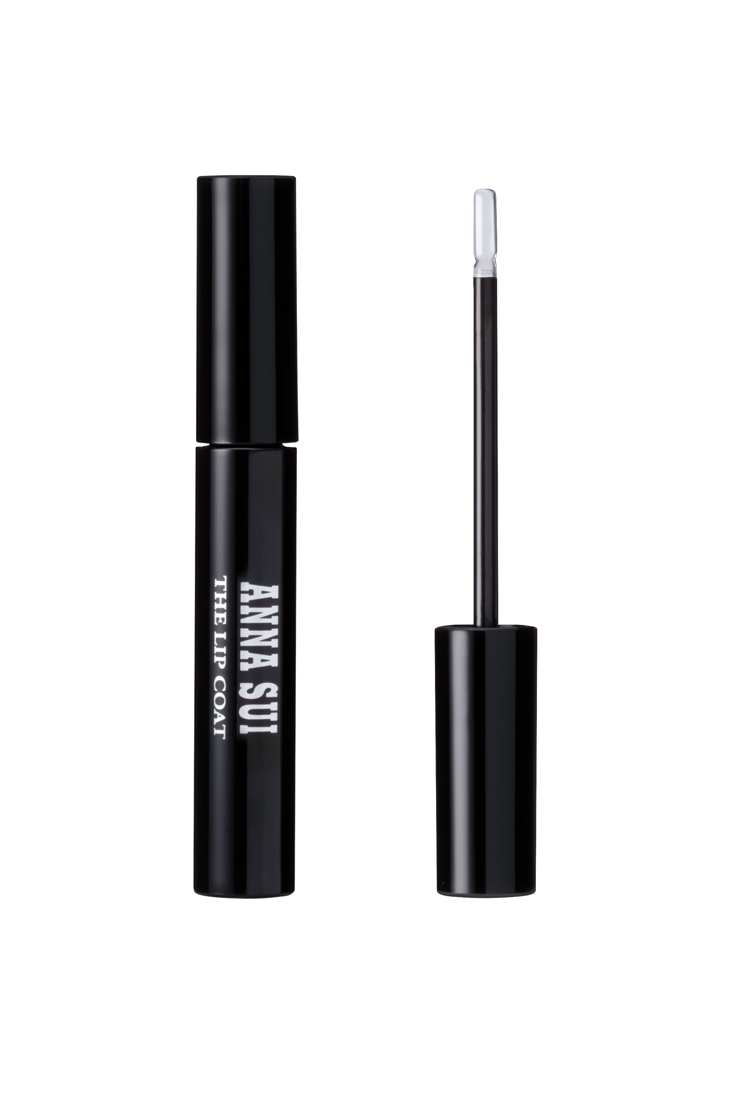 Lip coat, in a black cylindrical container, with white label Anna Sui and the Lip Coat
