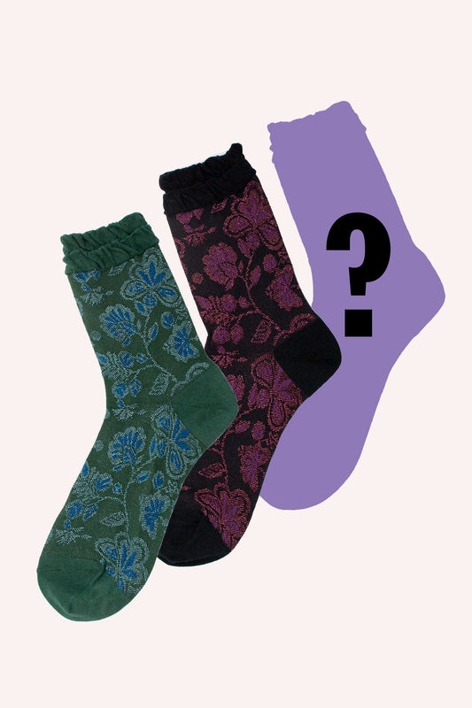 Tropical Havana Sock Bundle of 3, green, red, 1 mysterious color, just above the ankles