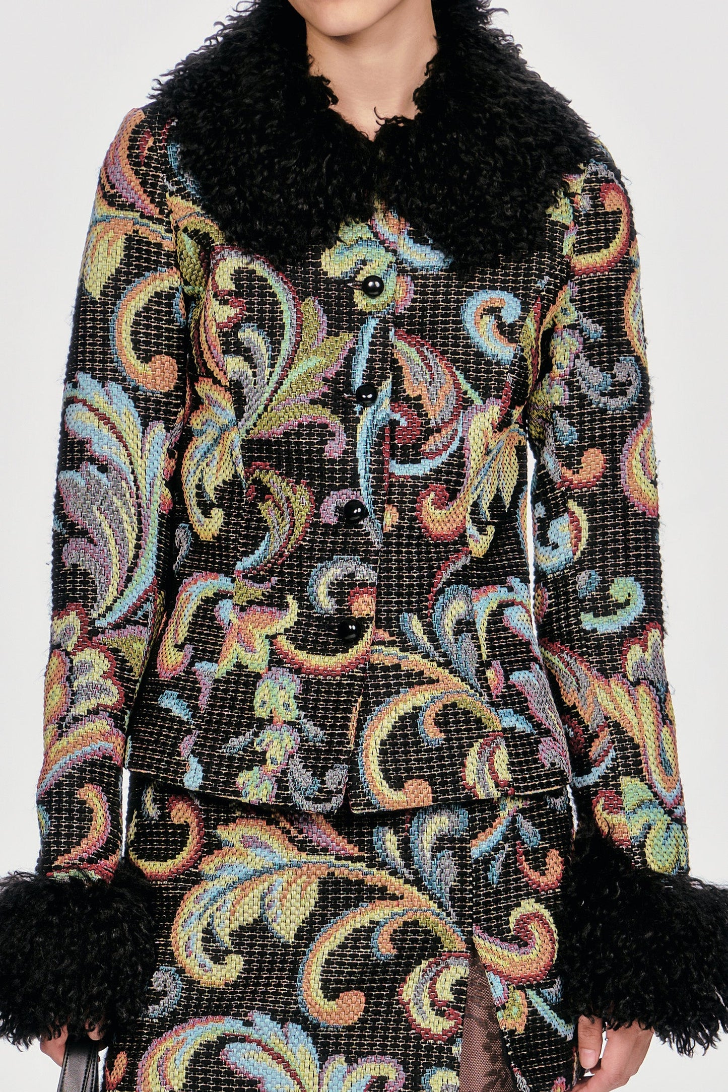 Tapestry Faux Fur Jacket