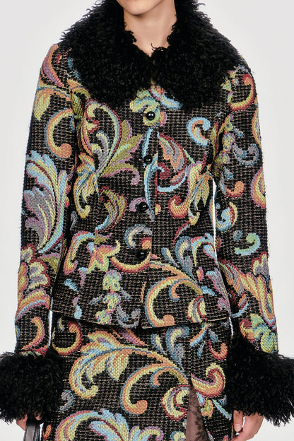 Tapestry Faux Fur Jacket