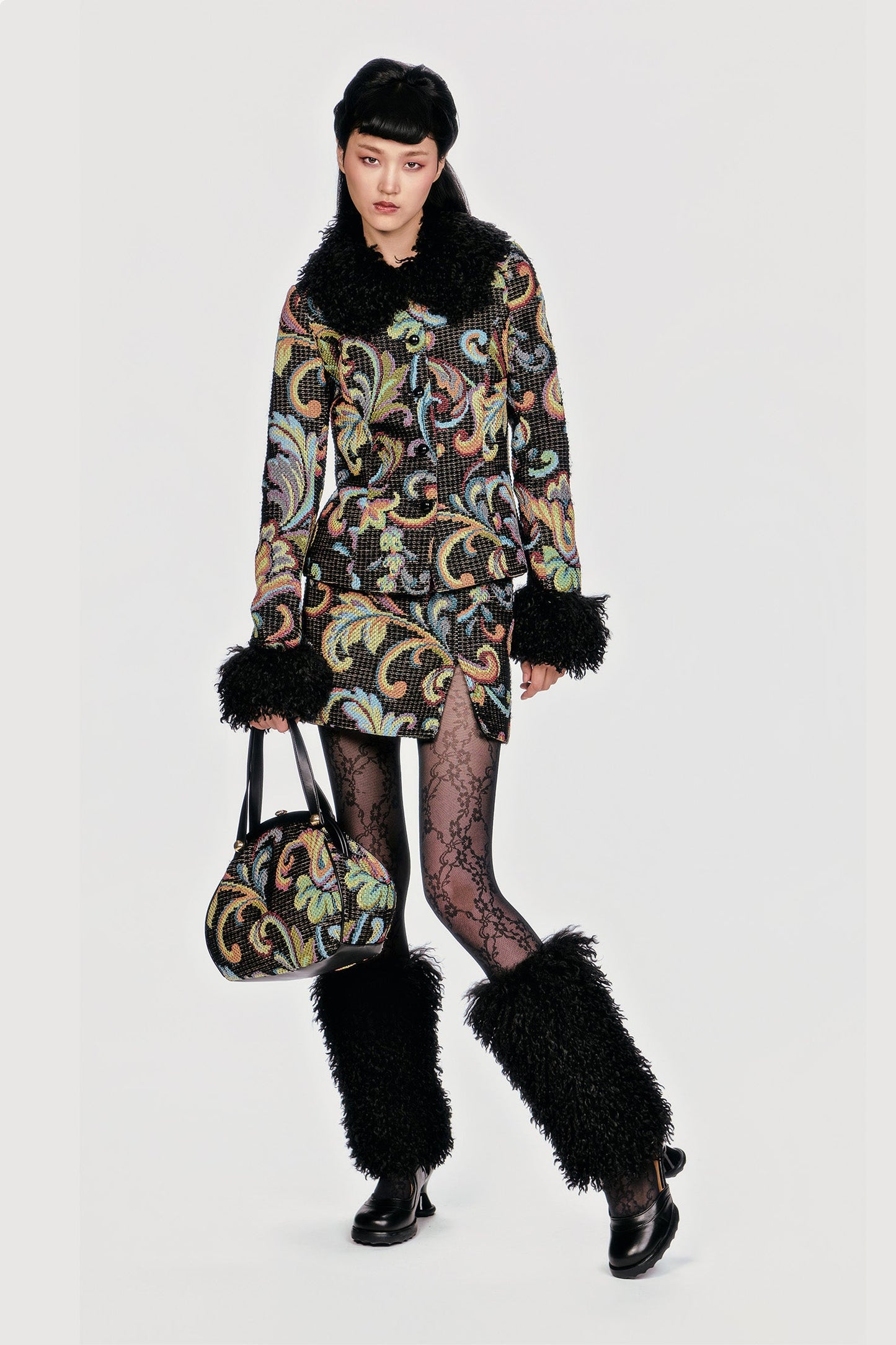 Tapestry Faux Fur Jacket