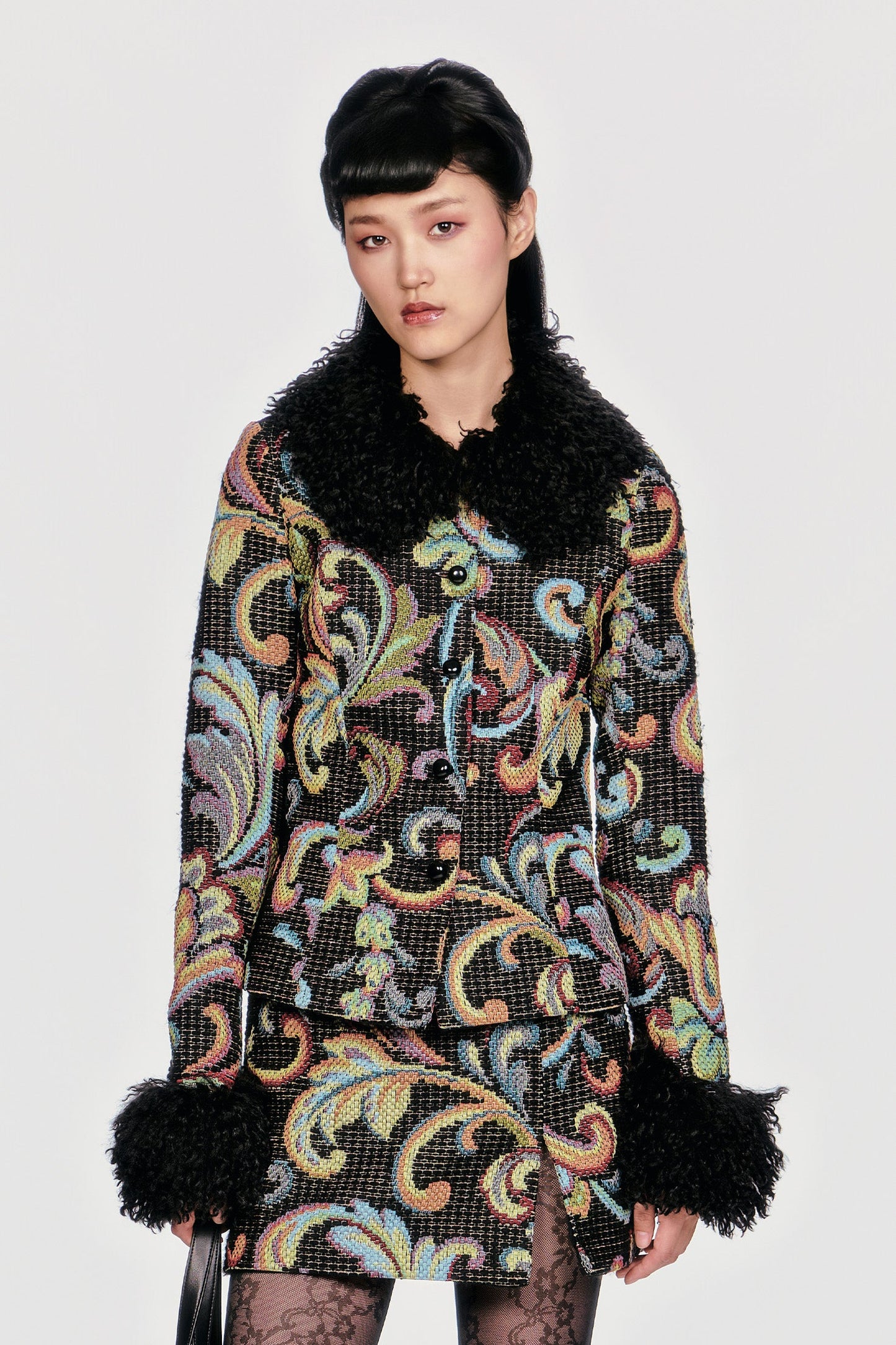 Tapestry Faux Fur Jacket