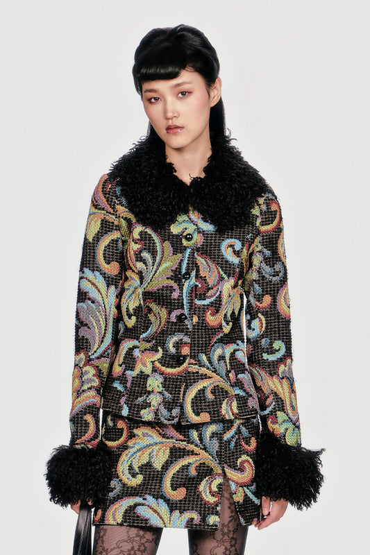 Tapestry Faux Fur Jacket