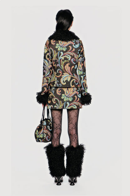 Tapestry Faux Fur Jacket