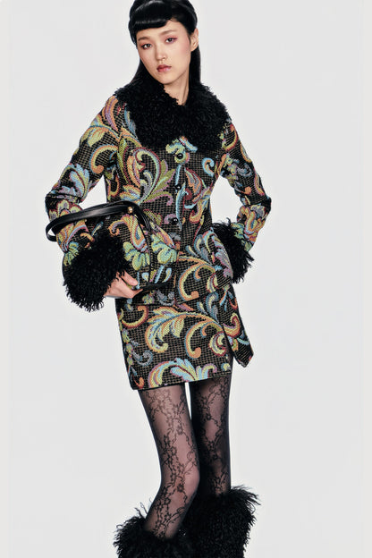 Tapestry Faux Fur Jacket