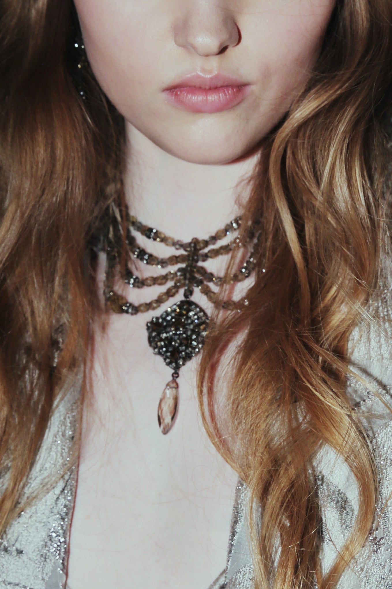 Anna Sui x Erickson Beamon Crystal Cascade Necklace - Silver