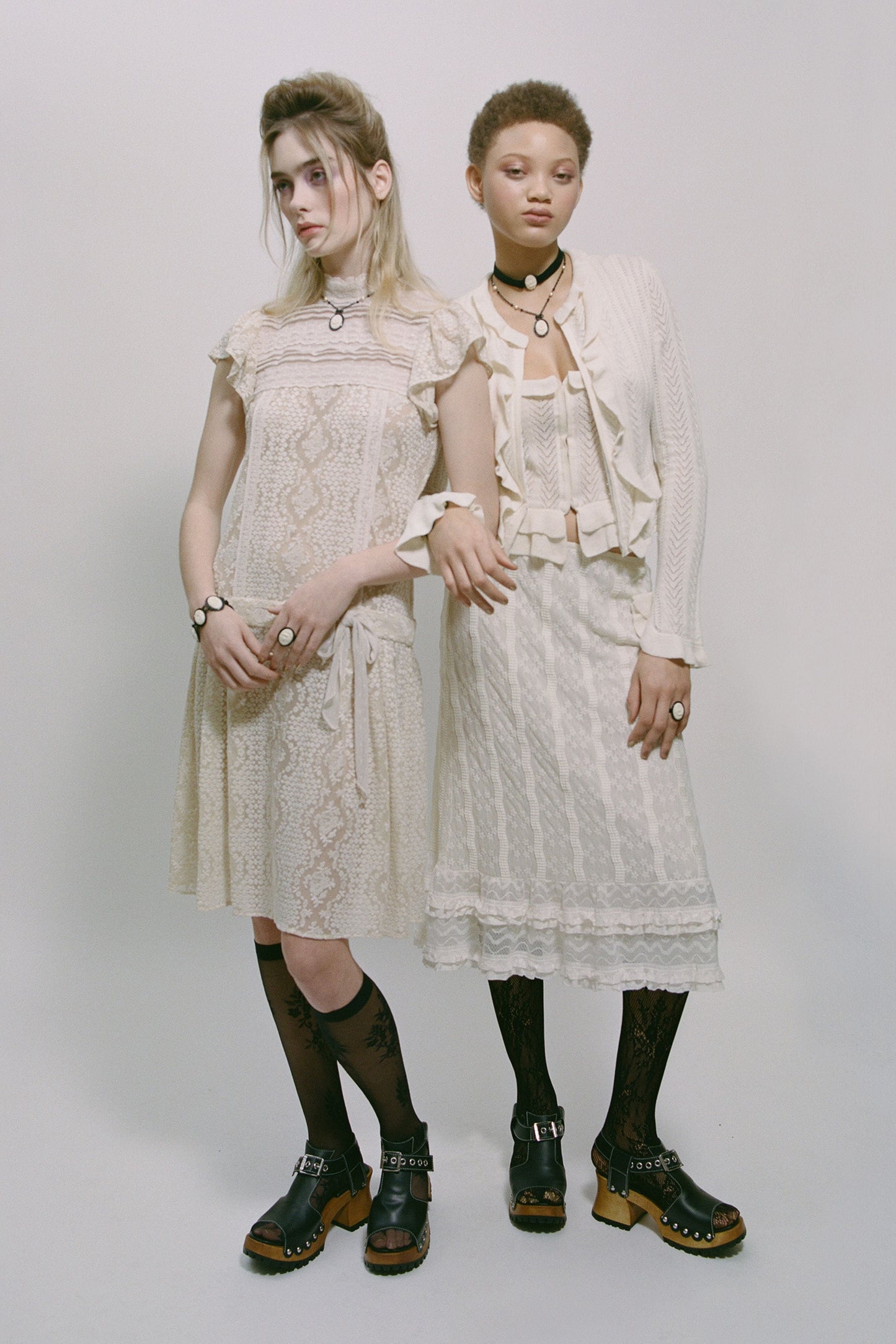 Victorian Pointelle Knitwear Cardigan - Cream