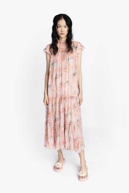 Anna Sui Oasis Blooms Tiered Maxi Dress - Blush Multi Anna Sui Oasis Blooms Tiered Maxi Dress - Blush Multi