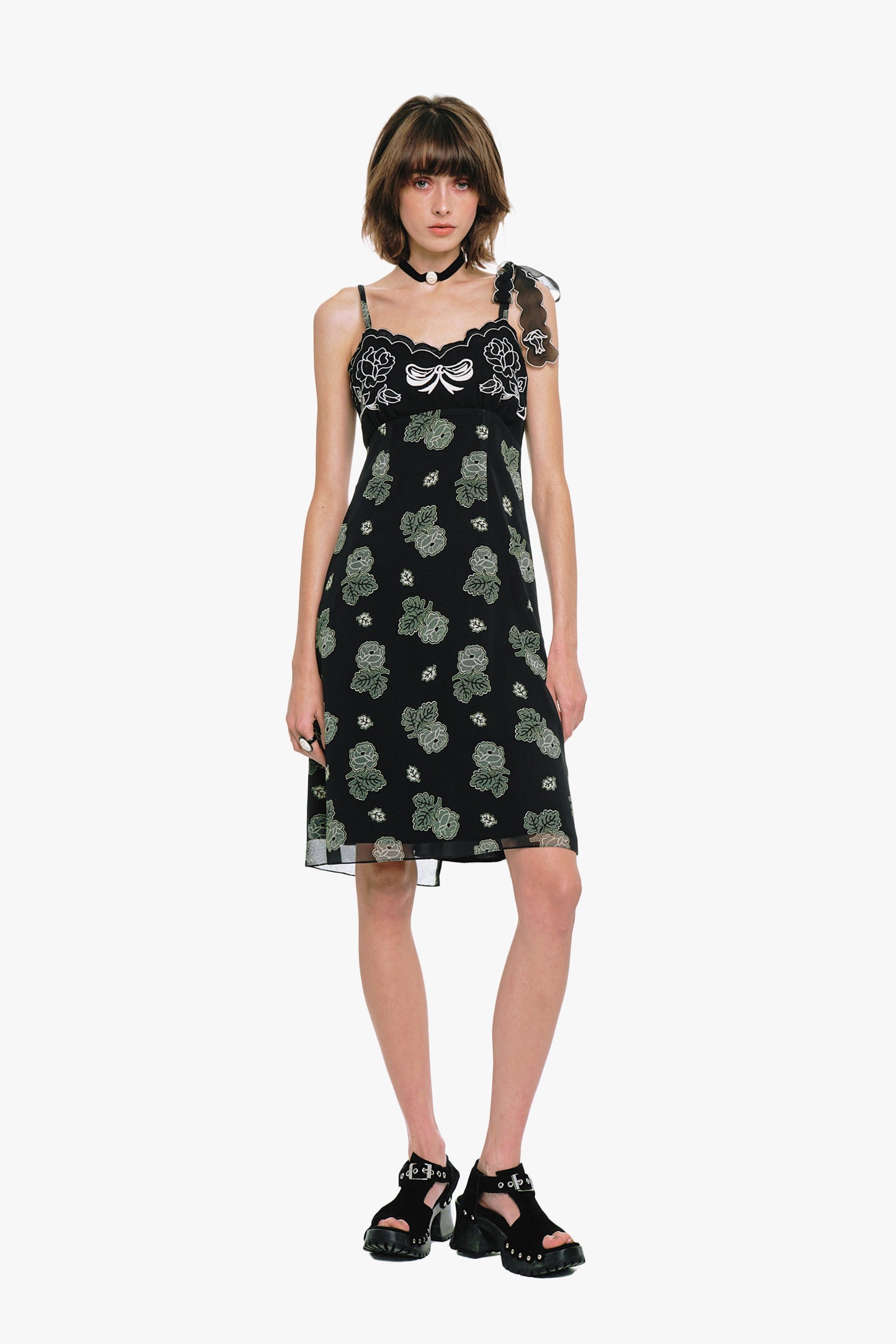 Sketch Roses Chiffon Embroidery Slip Dress