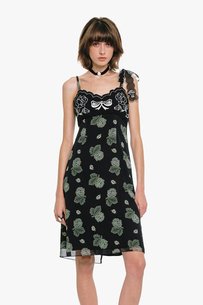 Sketch Roses Chiffon Embroidery Slip Dress