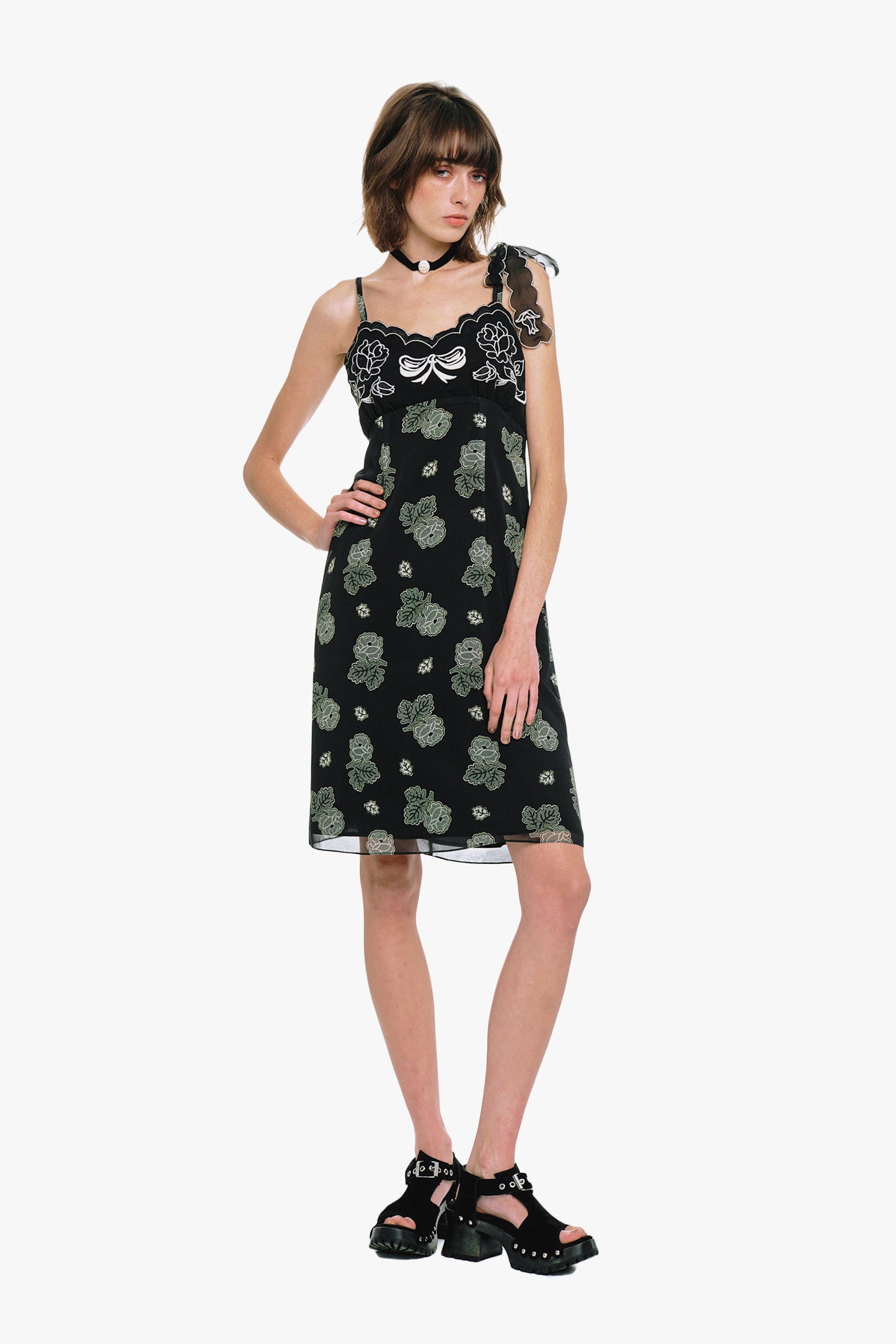 Sketch Roses Chiffon Embroidery Slip Dress