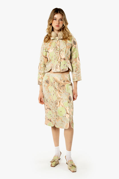 English Rose Brocade Pencil Skirt