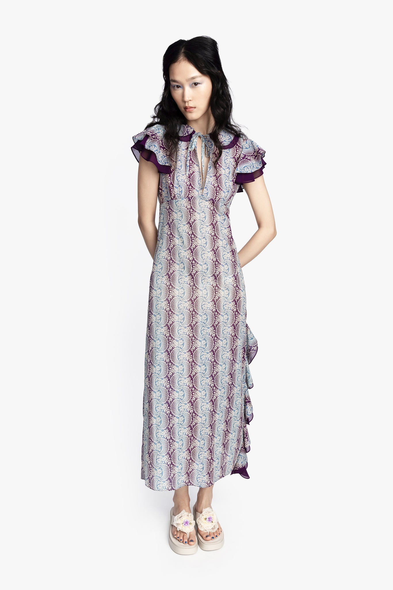 Ombre Ribbons Cotton Ruffle Dress