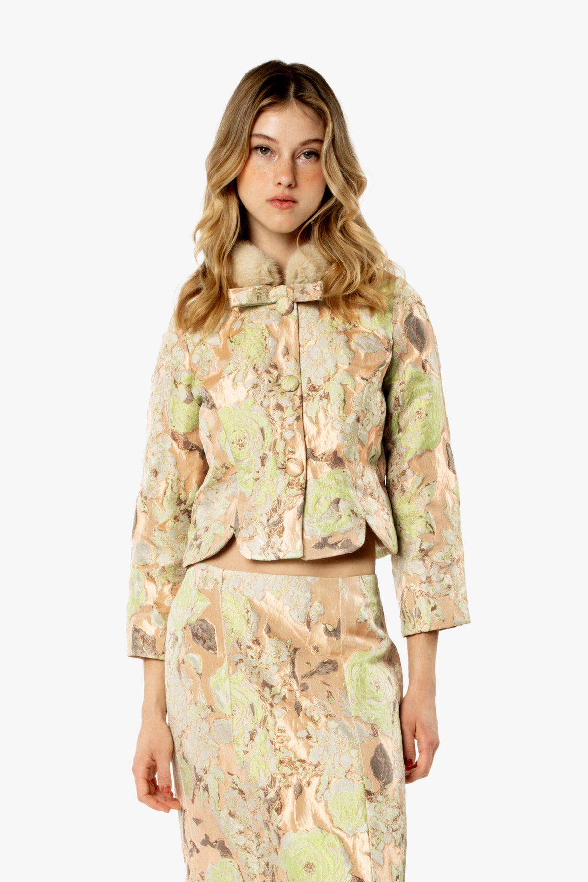 English Rose Brocade Mandarin Collar Jacket