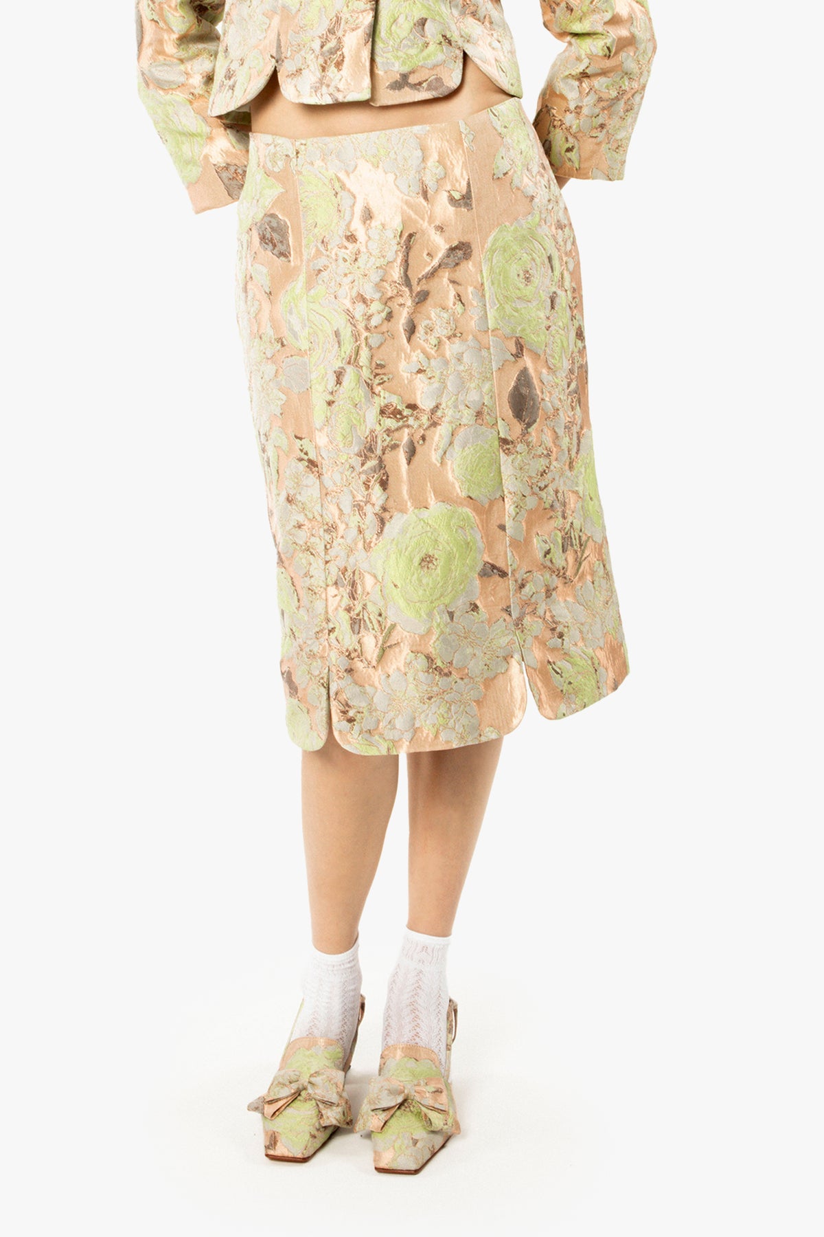 English Rose Brocade Pencil Skirt