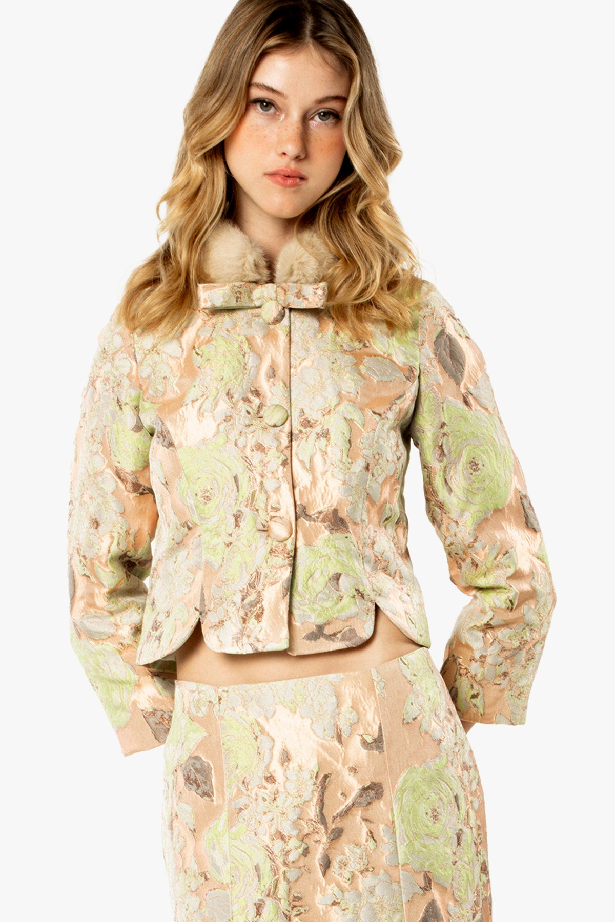 English Rose Brocade Mandarin Collar Jacket