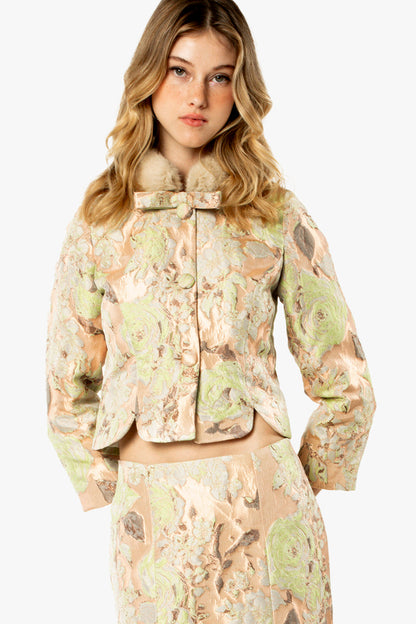 English Rose Brocade Mandarin Collar Jacket