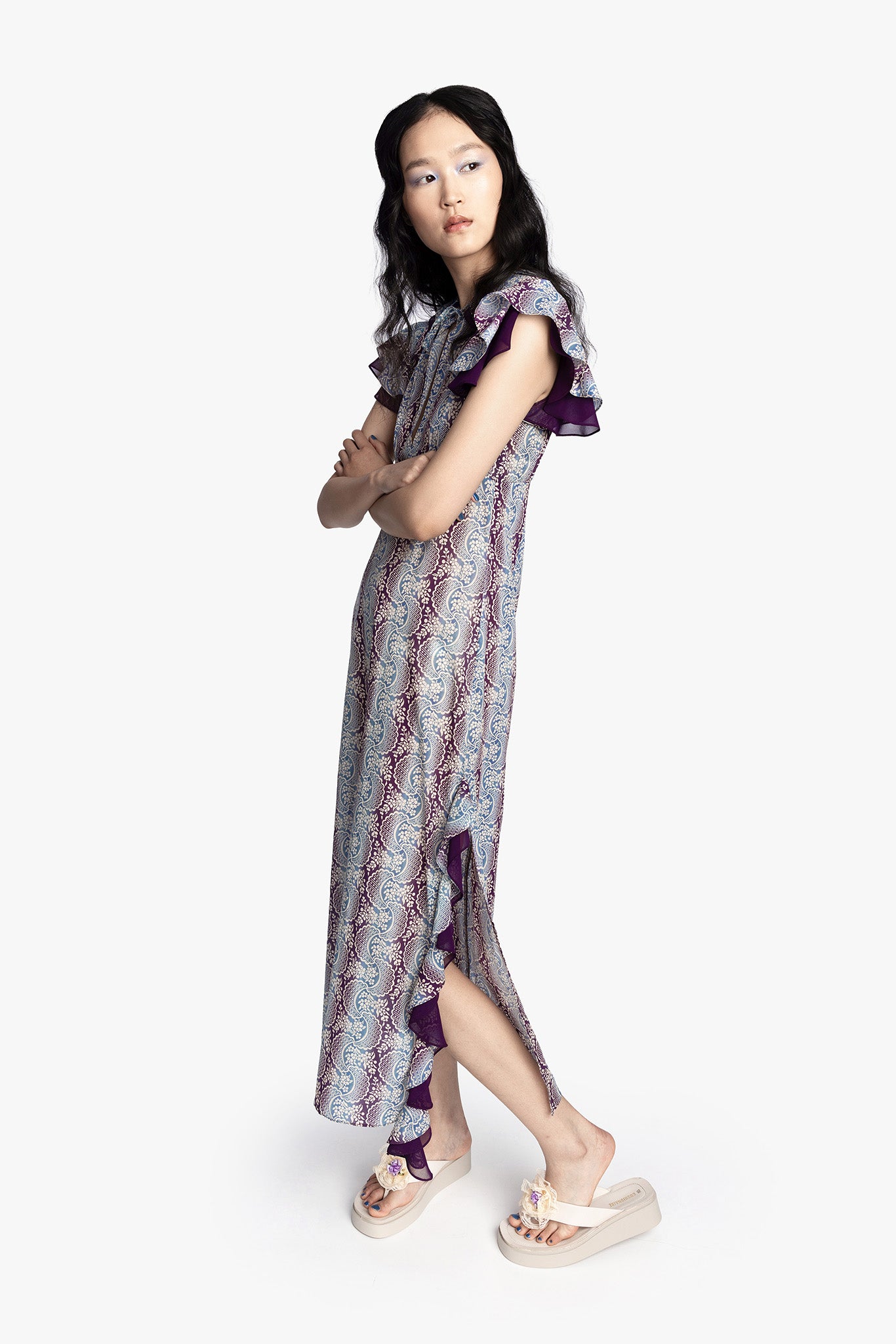 Anna Sui Women's Ombre Ribbons Cotton Ruffle Dress - Purple - Size 2 - Amethyst Multi Anna Sui Women's Ombre Ribbons Cotton Ruffle Dress - Purple - Size 2 - Amethyst Multi