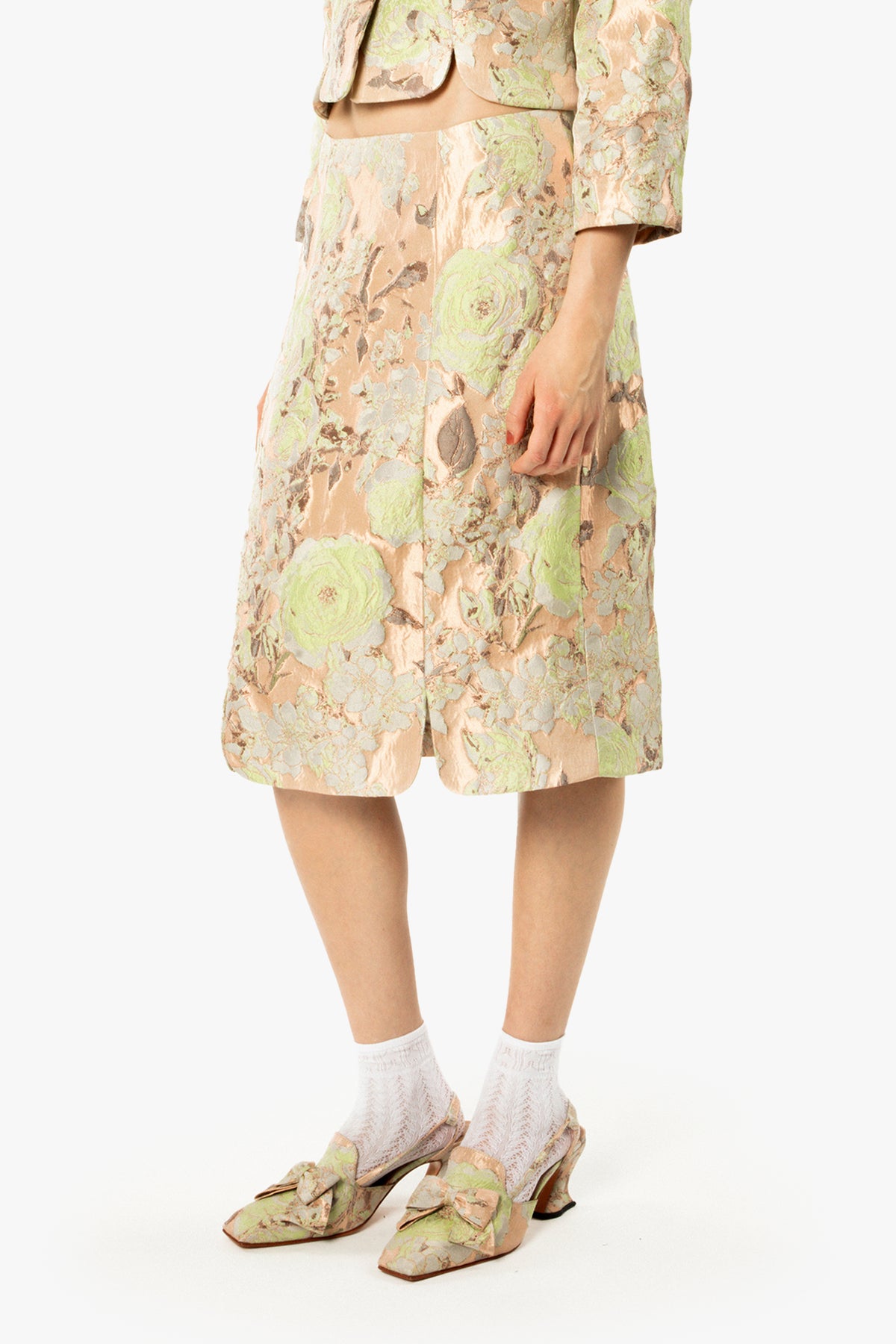 English Rose Brocade Pencil Skirt