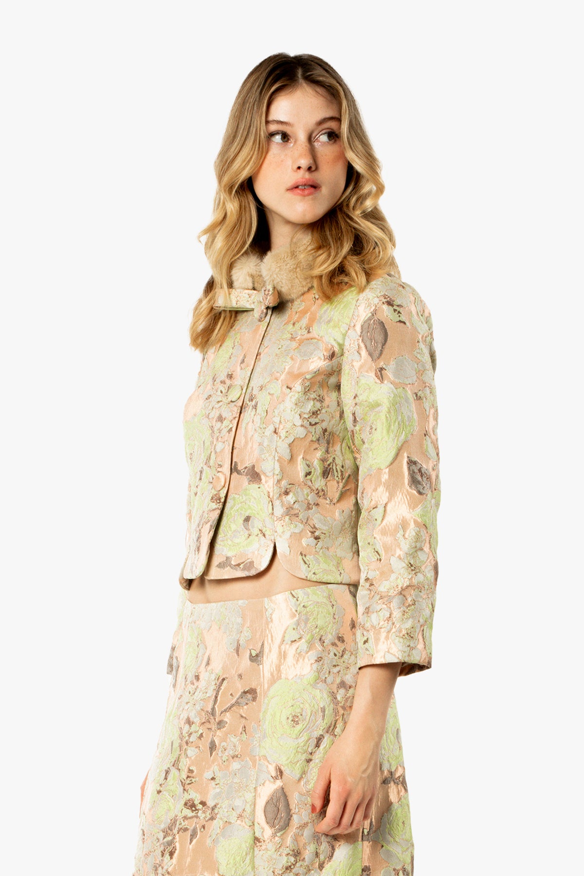 English Rose Brocade Mandarin Collar Jacket