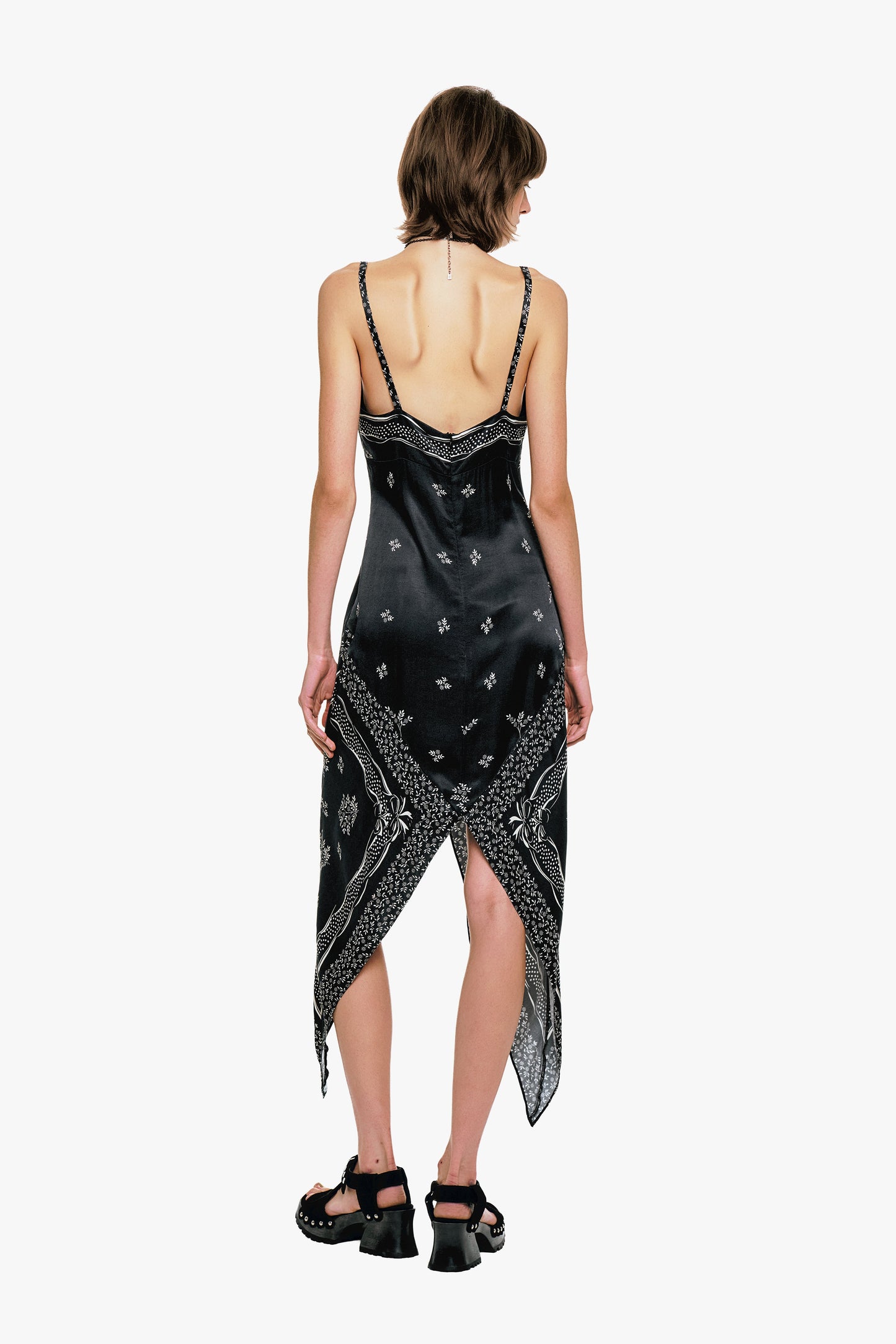 Ribbon Handkerchief Satin Print Dress