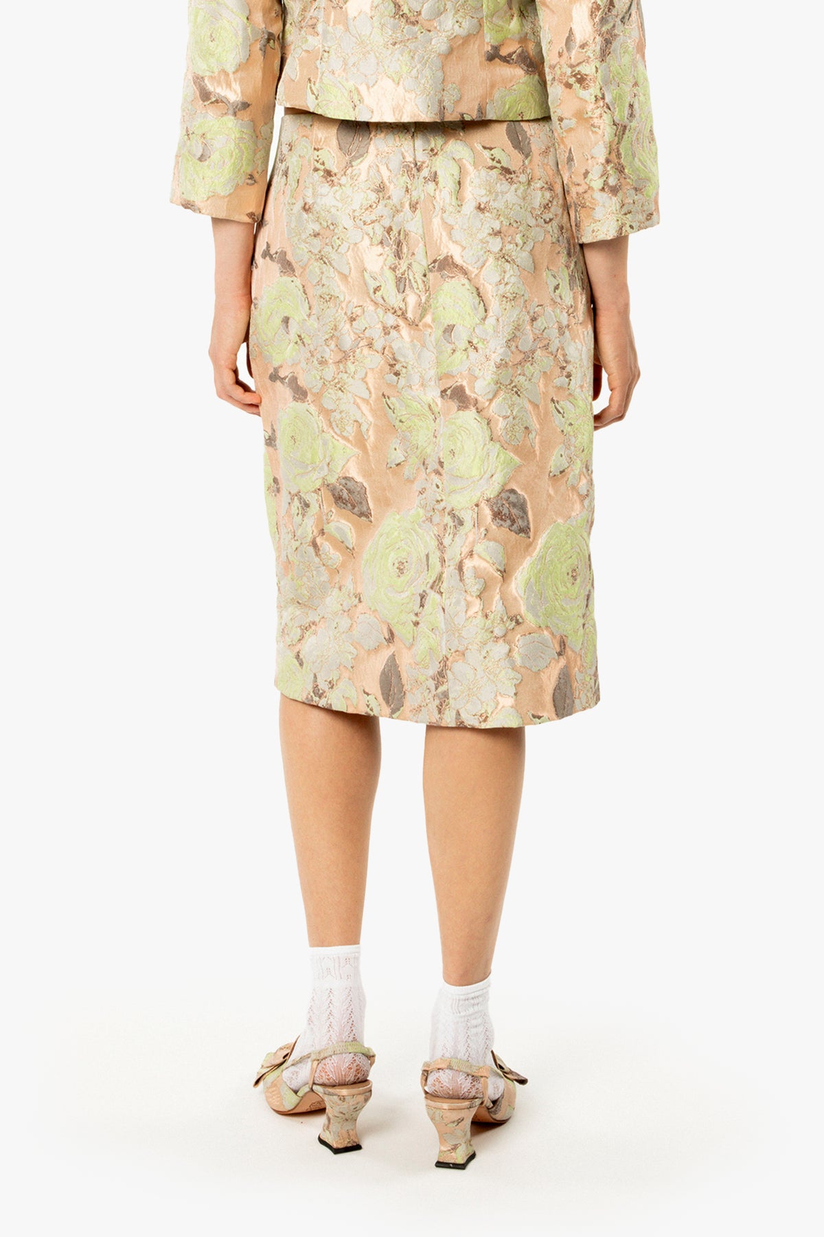 English Rose Brocade Pencil Skirt