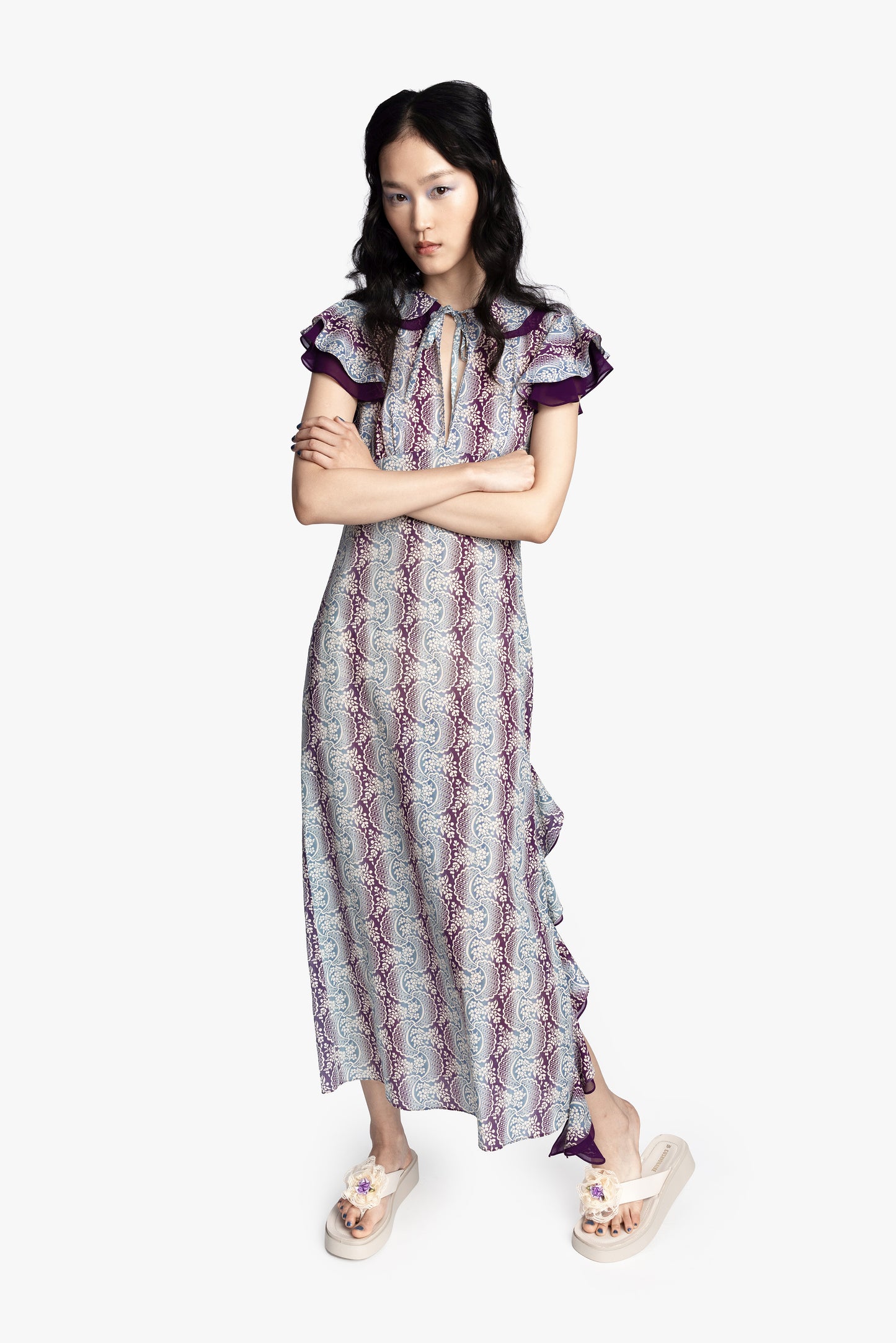 Ombre Ribbons Cotton Ruffle Dress