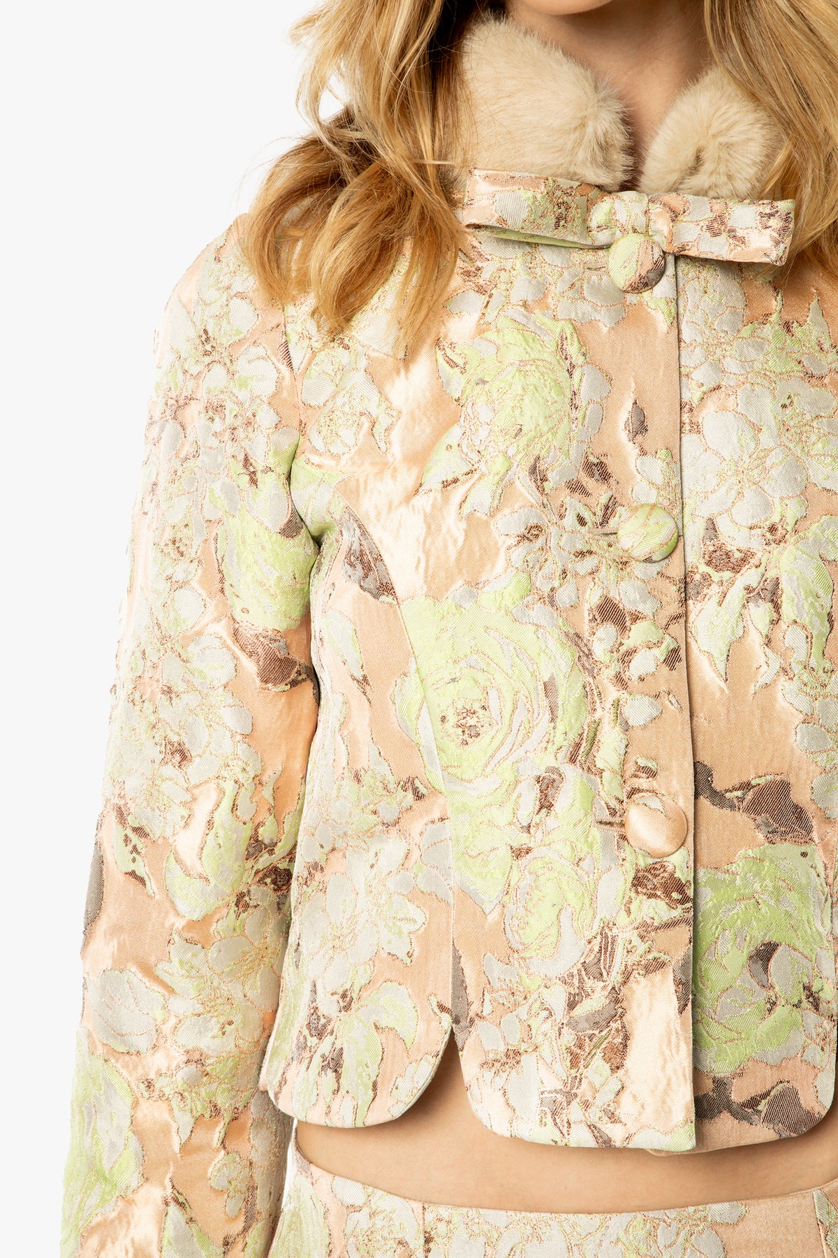 English Rose Brocade Mandarin Collar Jacket