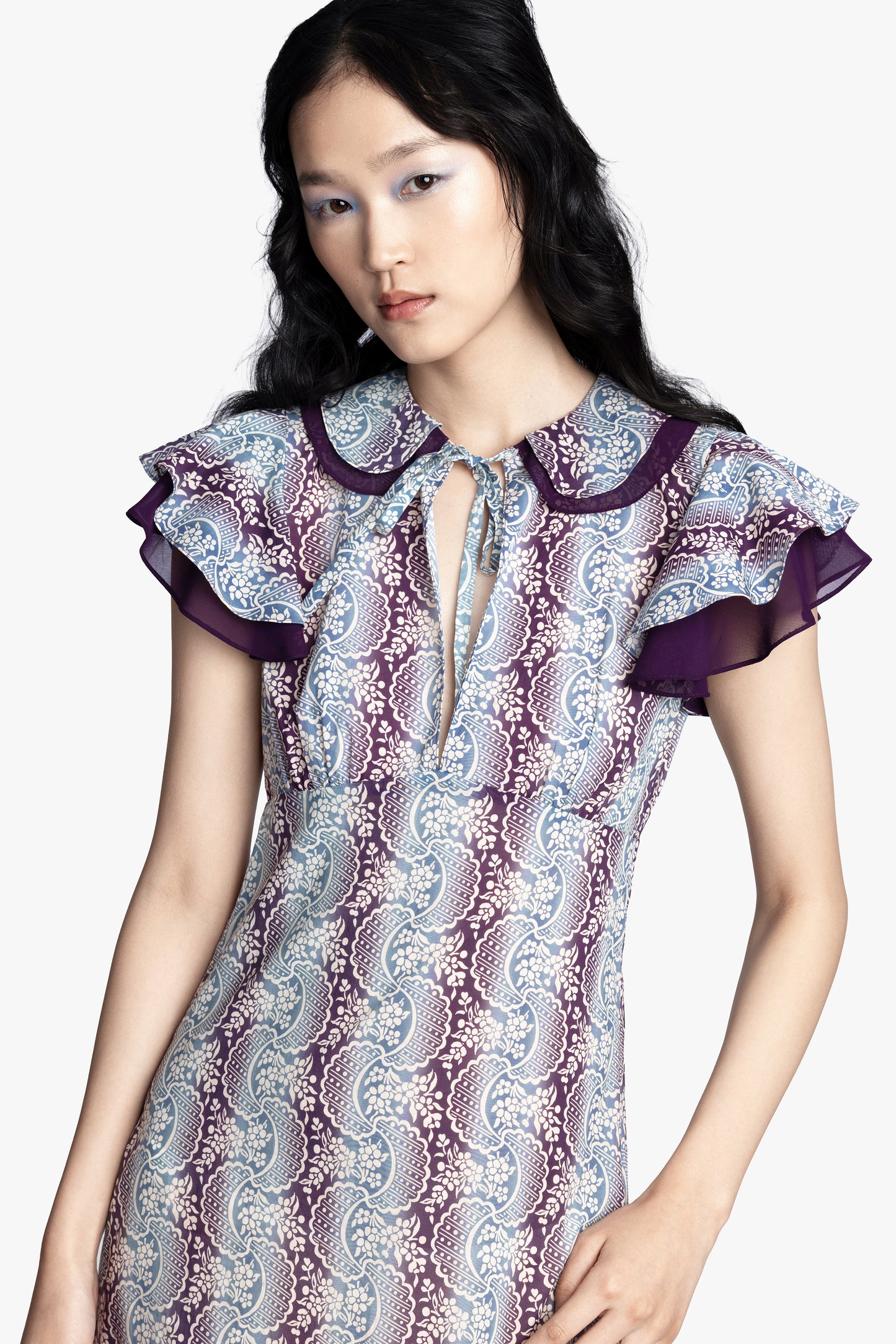 Ombre Ribbons Cotton Ruffle Dress