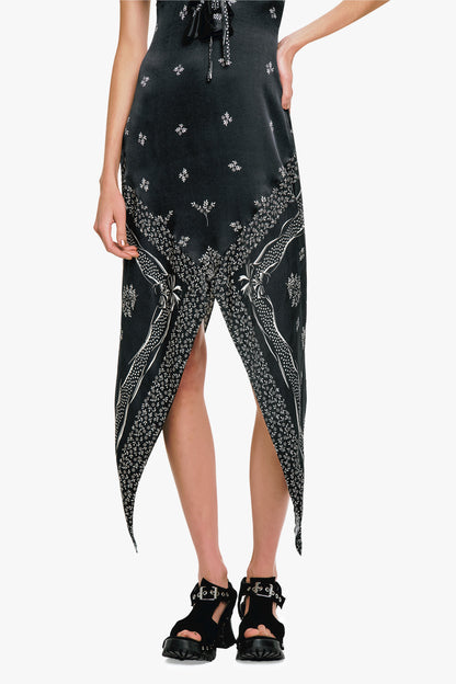 Ribbon Handkerchief Satin Print Dress