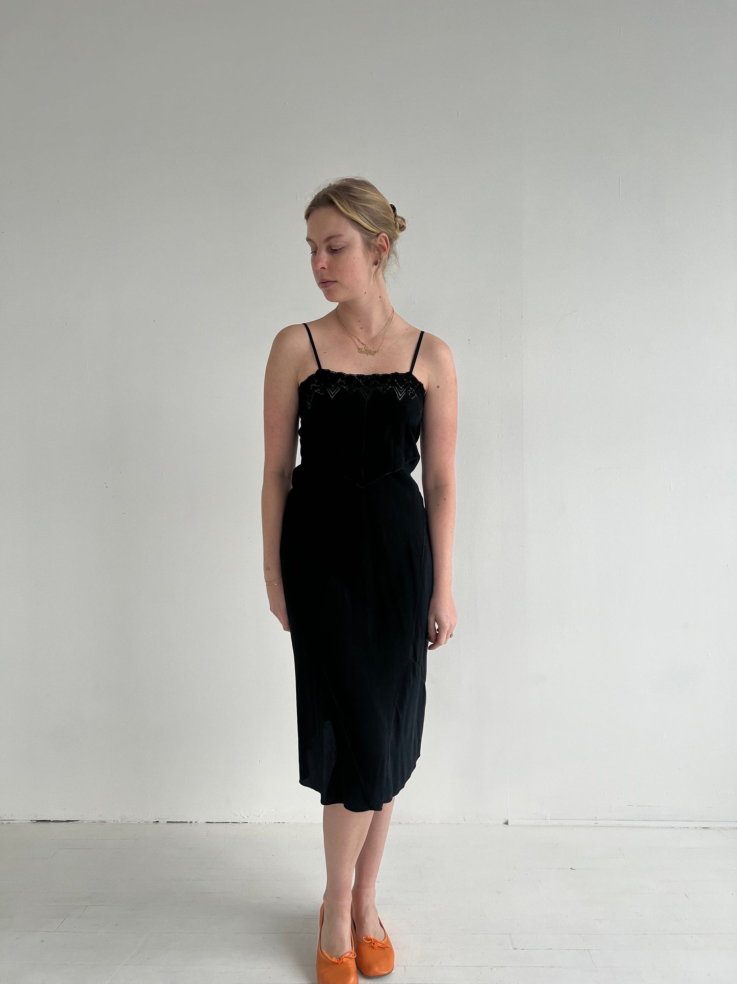 Vintage 1930s Black Silk Slip Dress