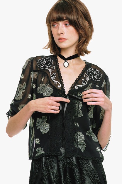 Lily and Roses Chiffon Combo Embroidered Bed Jacket