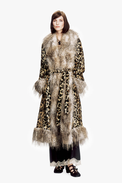 Leopard Faux Fur Belted Coat