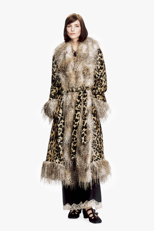 Leopard Faux Fur Belted Coat