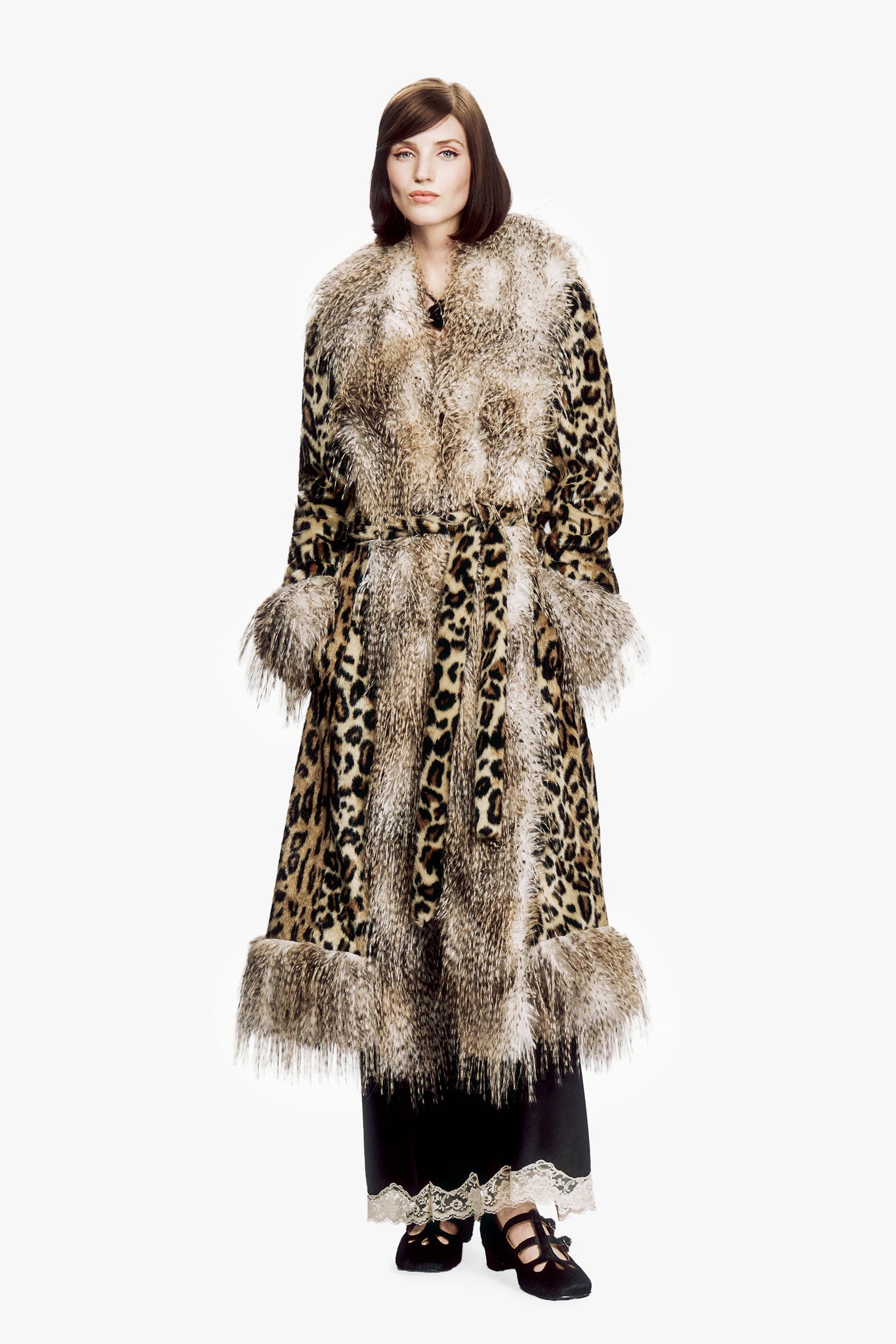 Leopard Faux Fur Belted Coat