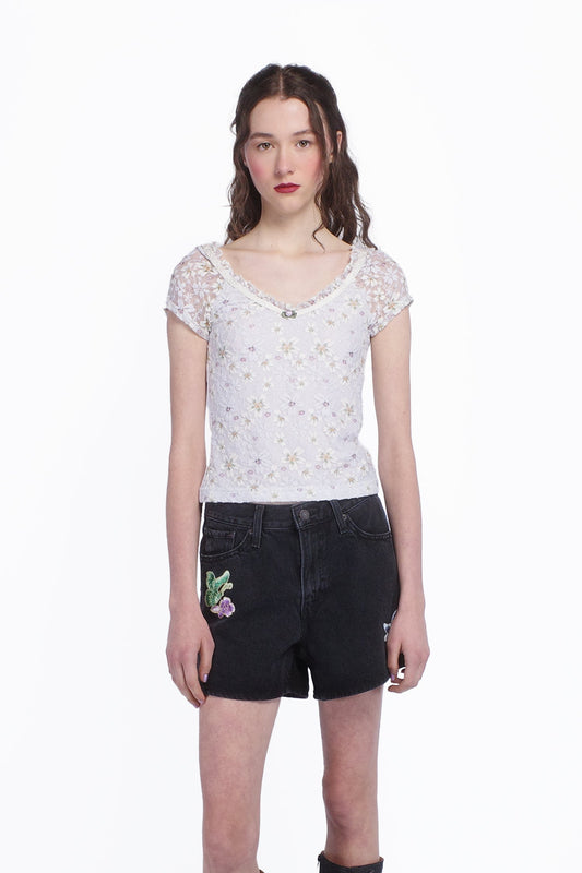 Pansy Stretch Lace Short Sleeve Top