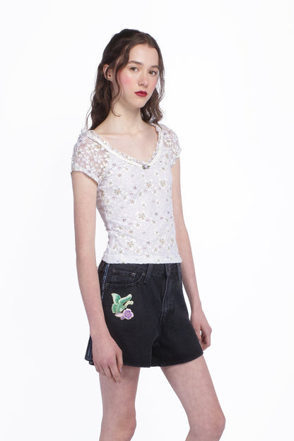 Pansy Stretch Lace Short Sleeve Top