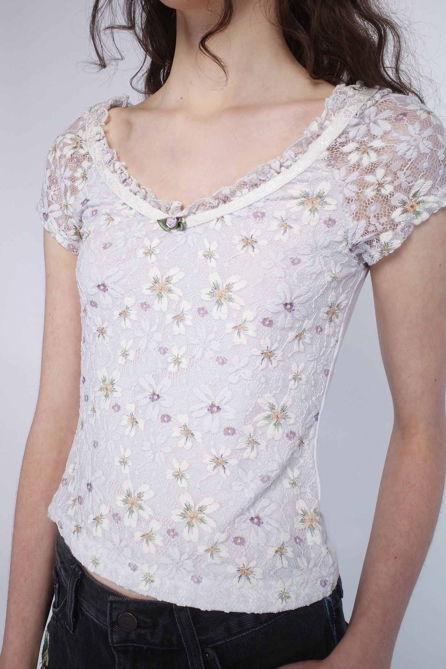 Pansy Stretch Lace Short Sleeve Top