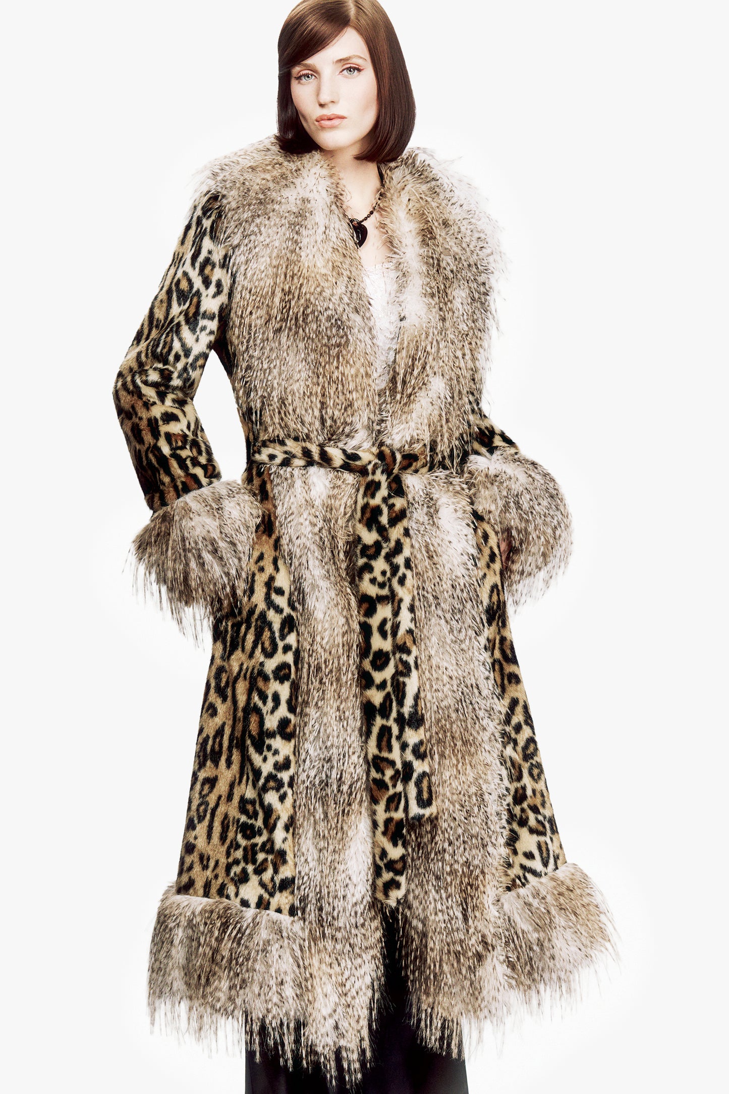 Leopard Faux Fur Belted Coat