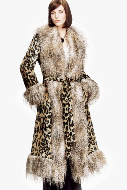 Leopard Faux Fur Belted Coat