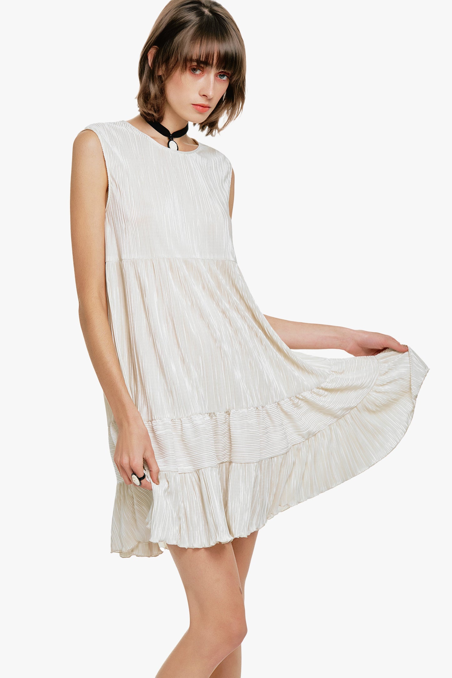 Plissé Babydoll Dress