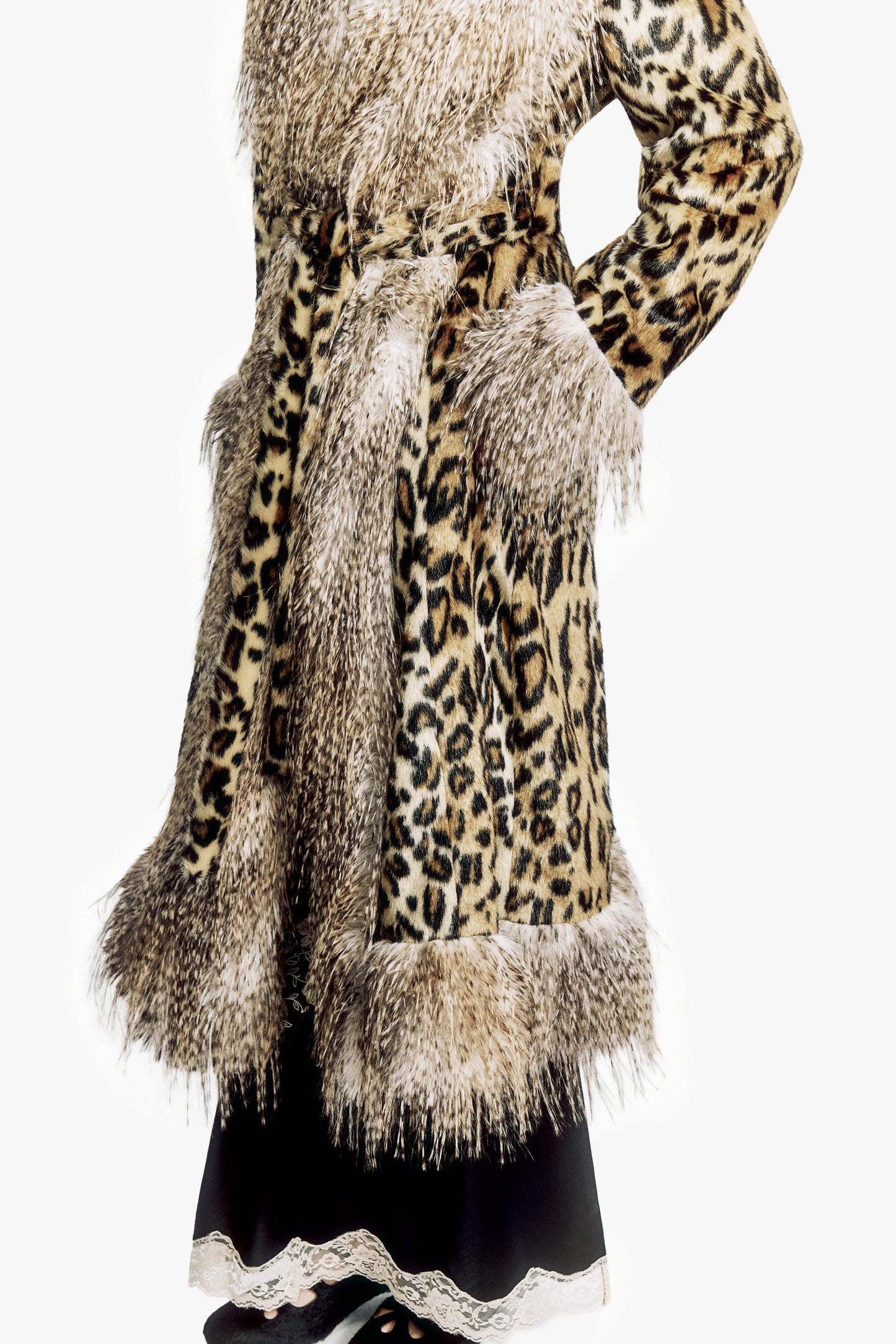 Leopard Faux Fur Belted Coat
