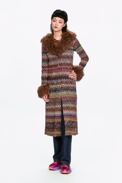 Bargello Multi Faux Fur Trim Coat